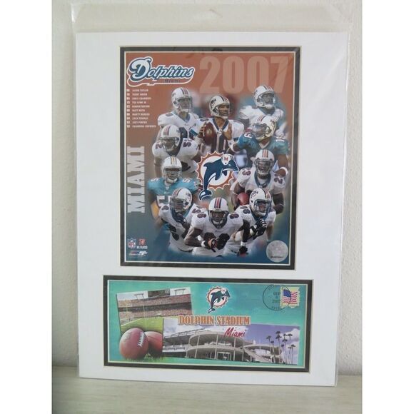 2007/08 Miami Dolphins Matted Photo w/ Cover Post Marked Dolphin Stadium USPS - Picture 1 of 4
